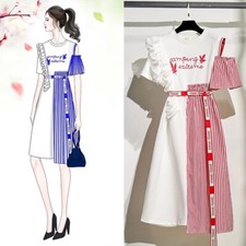 Ruffles Cold Shoulder Striped Midi Dress