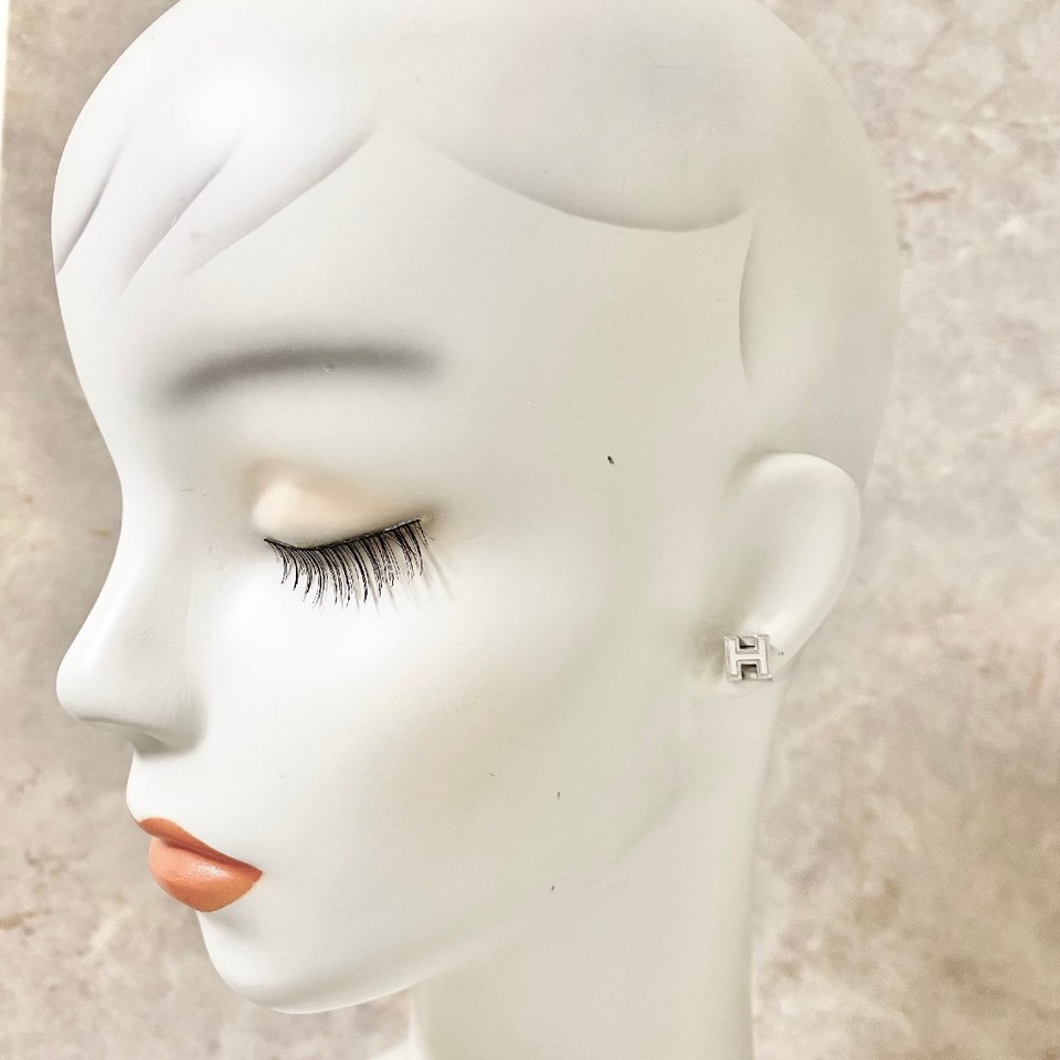 Hermes Earrings Mini Cardio Ash H Silver Cube Silver Logo eBay