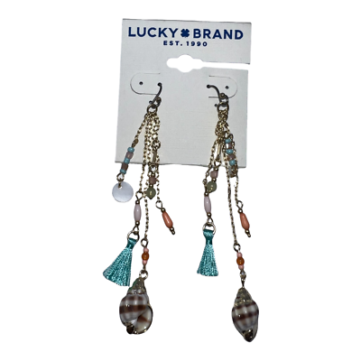 Lucky Brand Gold-Tone Tassel Shell Charm Drop Earrings New