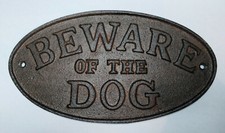 Cast Iron BEWARE OF THE DOG Sign New Vintage Wall Plaque Pet Fence Kennel Gate