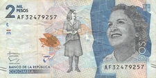 Colombia  2000  Pesos  2.8.2016  P 458b  Series AF  Circulated Banknote MPCH