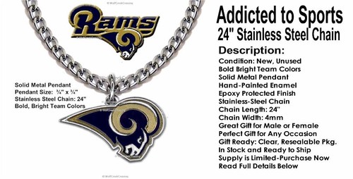 LOS ANGELES RAMS NECKLACE STAINLESS STEEL CHAIN FOOTBALL NFL FREE SHIP small' - Picture 2 of 12
