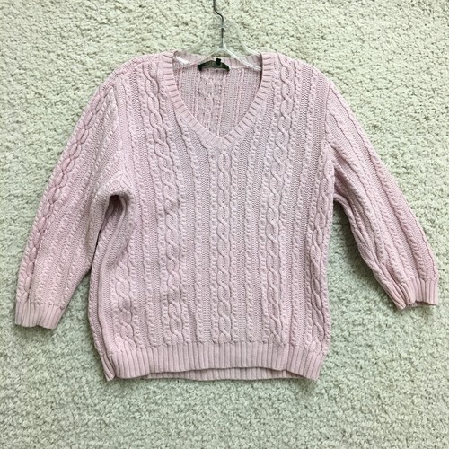 LRL Ralph Lauren Sweater Extra Large Youth Pink Cable Knit V Neck Pullover Girls