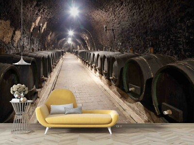 3D Wine Cellar Scenery Self-adhesive Removable Wallpaper 