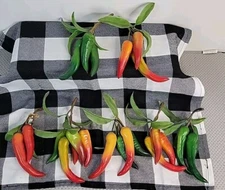 Vintage Chili Peppers Green Red Bunches Plastic 1970s Plump Multiple Colors