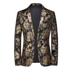 Mens Slim One Button Embroidered Floral Lapel Dress Blazer Suit Wedding Tuxedo