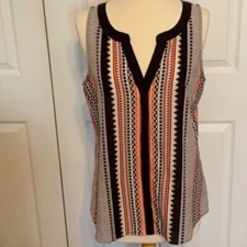 Sanctuary Top Tunic Sleeveless Navy Orange Large
