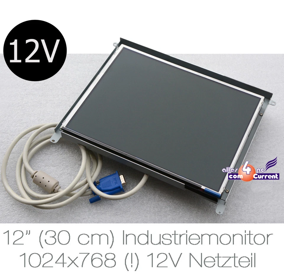 12" 30.5cm XGA 1024x768 INDUSTRIE MONITOR FORMAT 4:3 + 12V NT AUCH PKW BOOT M70