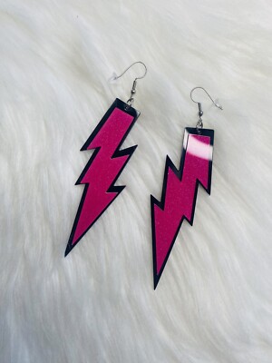 PINK LIGHTNING Earrings Funky Punk Rock Y2K 4.25  Drop New
