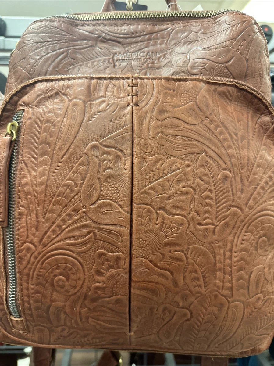 American Leather Co Cleveland Tooled Leather Backpack BRANDY Brown 225 NWT