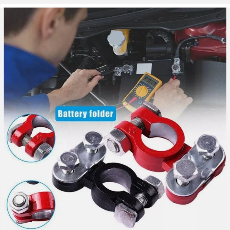 2 peças terminais de cabo de bateria de carro negativo positivo poste superior conectores conjunto de braçadeira - Imagem 3 de 4