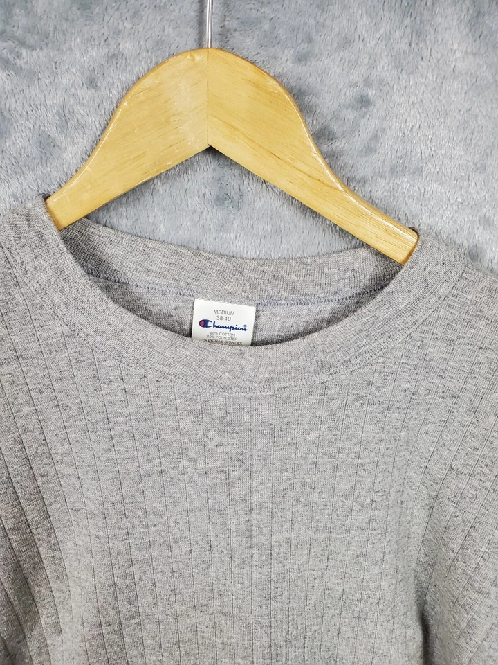 Champion Shirt Men's M Heather Gray Long Sleeve Outdoor Ribbed Stretch - Image 4 of 4