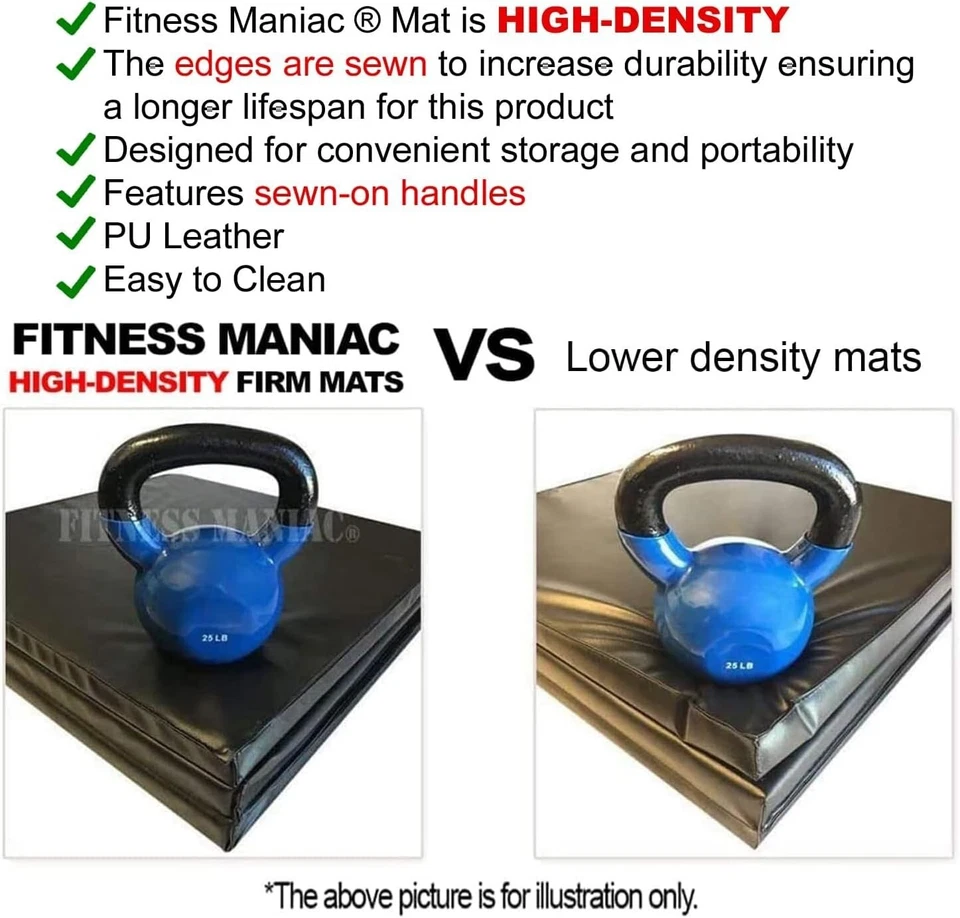 Tri-Fold Folding Thick Exercise Mat with Carrying Handles for Tumbling MMA Core - Image 2 of 4