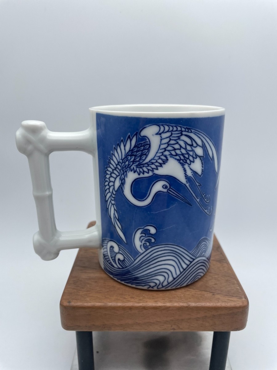 Vintage Vandor Crane Mug Nancy Getz BlueSandhill Bird Bamboo Japan