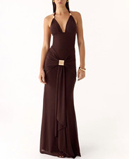 Peppermayo Miyah Halter Hardware Maxi Dress Solid Brown Sleeveless Women US 6