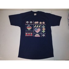Vintage 1993 Jerzees Navy Blue Folk Art Americana Apple Graphic T-Shirt Medium