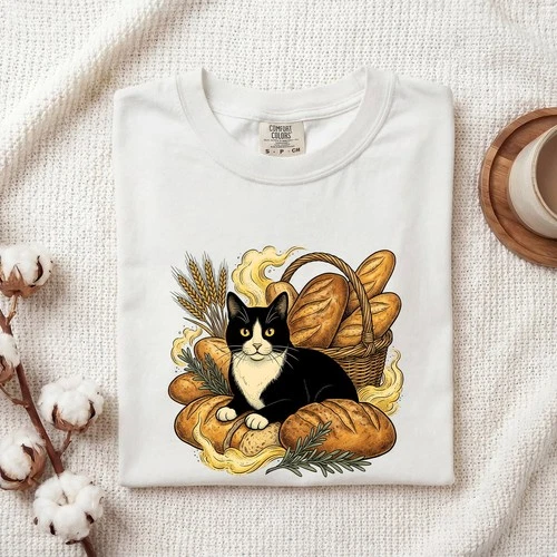 Sketch Tuxedo Kitten Tee Bread Cat Lovers Retro Loaf Shirt Adorable T-Shirt - product listing photo