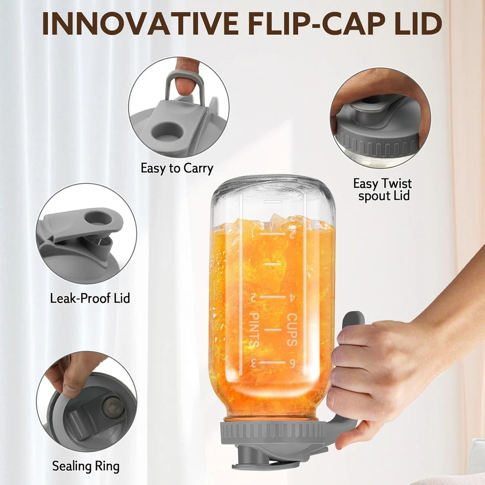 64 OZ Glass Water Bottle - Large Resuable Borosilicate Wide Mouth Glass - Image 3 of 4