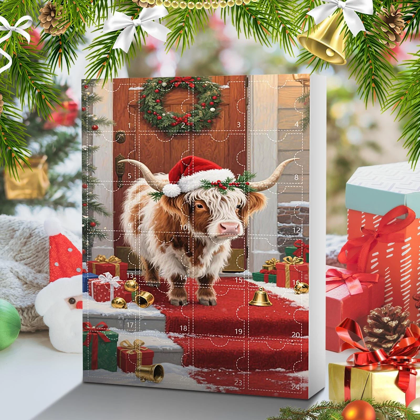 Highland Cow Advent Calendars 2D Flat Acrylic Highland Cow 24 Days Pendant