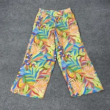 C&C California Pants Womens Medium Multicolor Linen Wide Leg Tropical Beach
