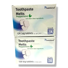 Saelafarma Toothpaste Melts Peppermint -128 Big Tablets in Two Jars- LOT OF 2