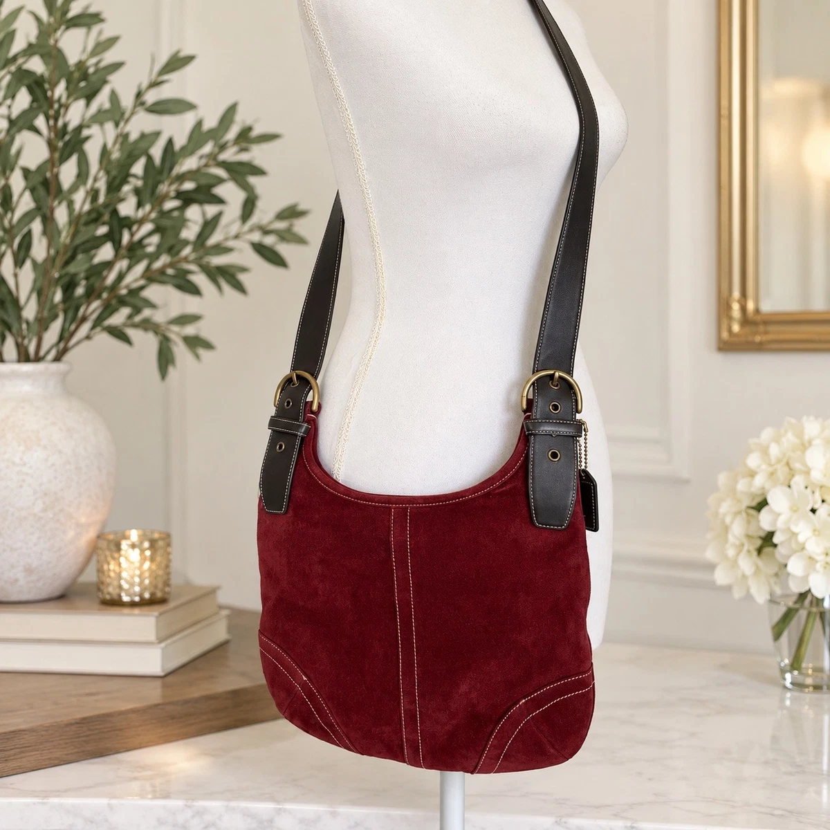 Coach Women's Suede Exterior Red Bags & Handbags for Women for