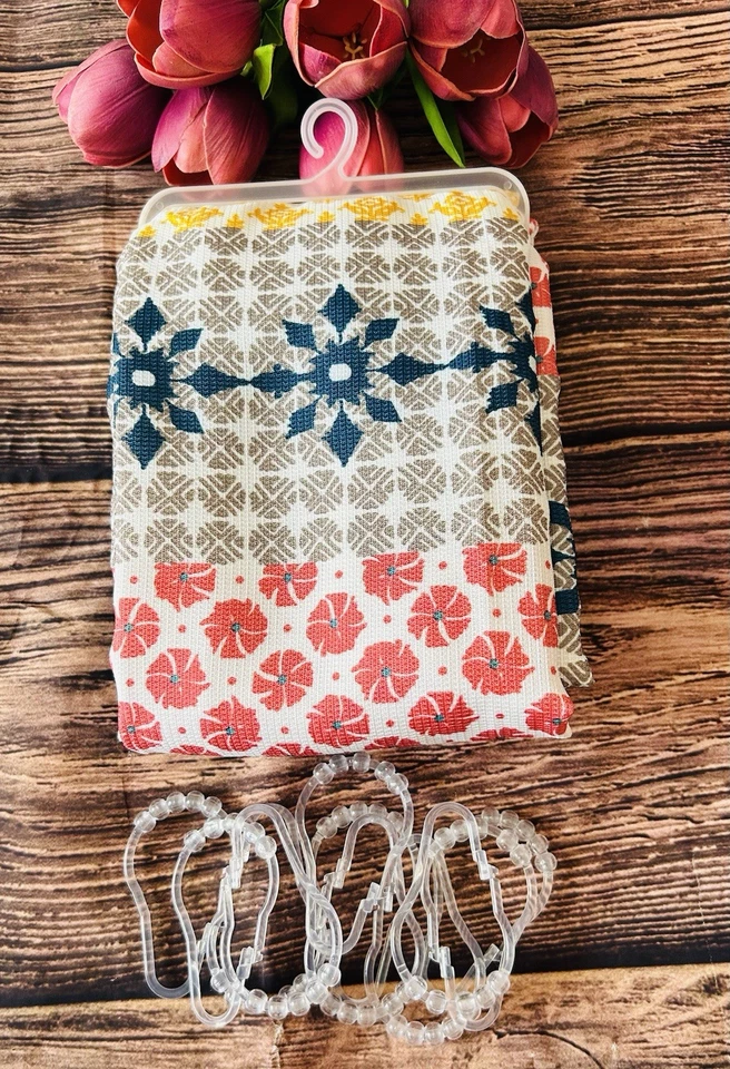 MAINSTAYS Colorful Boho Textured Weave Fabric Shower Curtain with Hooks NWT - Image 4 of 4