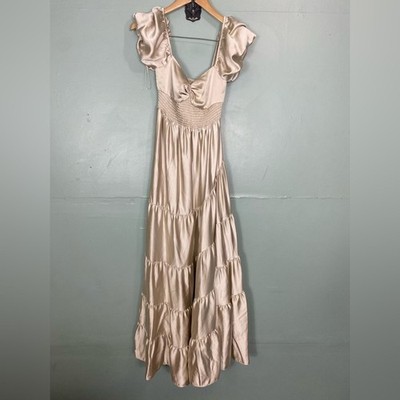 Free People Sundrenched Silky Maxi Dress Tiered XSChampagne Color | eBay