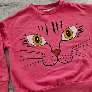 Mini Rodini Girls Pink Cat Graphic Print Cotton Jumper 7 8Y Crew Neck