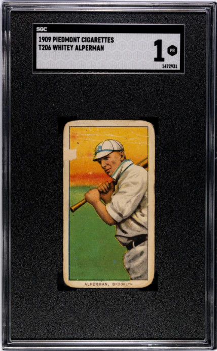1909 T206 WHITEY ALPERMAN NNO POOR PIEDMONT 150 SGC 1 BASEBALL BROOKLYN SUPERBAS