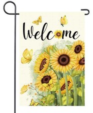 Seasonal Summer Sunflower Welcome Garden Flag Double Sided Burlap Yard Flag