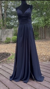 Morilee Madeline Gardner Navy Lace Chiffon Sleeveless Bridesmaid / Prom Dress