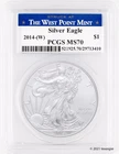 2014-W $1 American Silver Eagle PCGS MS70 - West Point Label