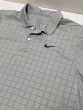 Nike Dri Fit Standard Fit Golf Performance Polo Shirt Grey Grid Mens Size Large