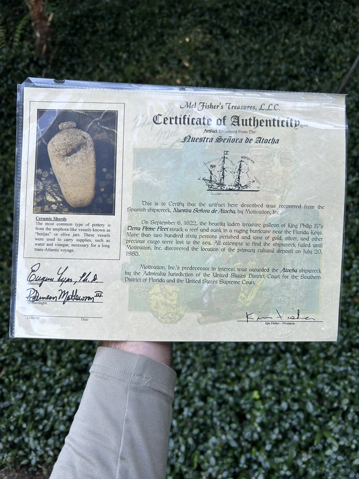 Artefacto de cerámica del naufragio de Atocha Mel Fisher Treasure para fanáticos de la flota 1715 Foto 2 de 4