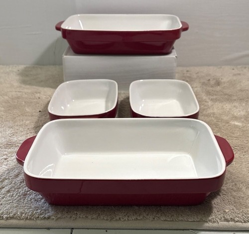 Lagostina Ceramic Bakeware Set of 4 Red & White 9 x 6" And 6 x 4" - Picture 3 of 11
