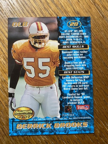 Bowman's Best Football 1995 #R-28 Derrick Brooks radiocontrol - Imagen 8 de 9