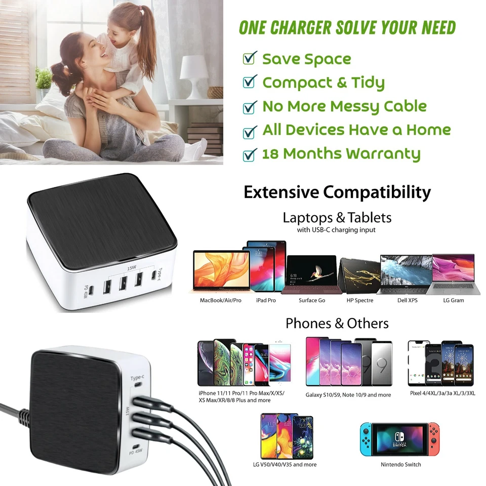 ZENOTIVE 60W USB TYPE C PD QC3.0 Charging Station 5 Port Power Adapter AU PLUG - Image 3 of 4