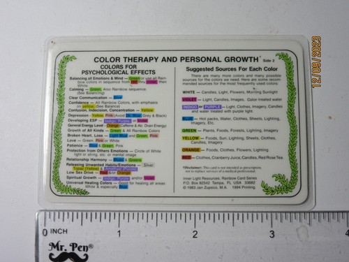 Color Therapy & Personal Growth Card 3.5 x 2.25" Copyright 1983 CTPGC-1 - Imagen 5 de 5