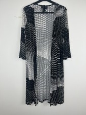 Frank Lyman Black White Net Cardigan Lightweight Jacket Size 14 3/4 Sleeves