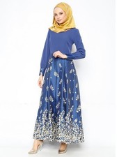 Long Maxi Robe Vintage Floral Abaya Dubai Style for Muslim Women Evening Party