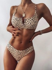 WOMEN'S LEOPARD BIKINI SET ANIMAL PRINT HIGH CUT TWO PIECES SWIMSUIT SIZE MEDIUM