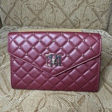 Badgley Mischka Wine Diamond Quilt Convertible Crossbody Handbag Vegan Leather