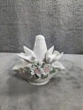 Vintage K's Collection White Flower Basket With Flowers And Doves 5”