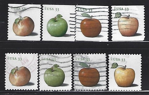 US Sc# 4731-34 4727-30 33c APPLES COIL & PANE STAMP SETS USED OFF PAPER SOUND
