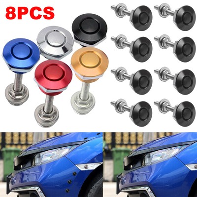 8x Universal Push Button Quick Release Bumper Hood Lock Pins Clip Bonnet Latch