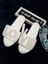 SMALL 5-6 Victoria's Secret LOVE beaded slippers satin NWT
