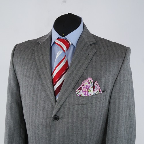 Mens Herringbone Cashmere Silk Blazer 42L UK Size BECON Grey Sport Coat Jacket - Picture 10 of 14