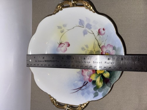 Vintage Nippon Hand-Painted Japan Handled plate With Pink And Yellow Flowers - Picture 13 of 14