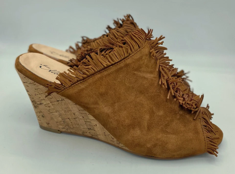 Mules de cuña Miss Albright marrón con flecos talla 9 (40) para mujer sin cordones usados en excelente estado Foto 4 de 4